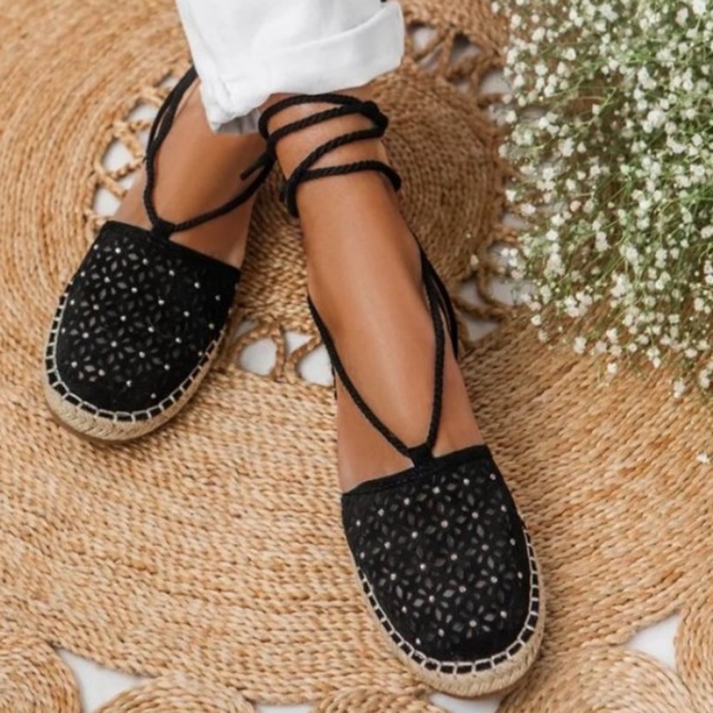Anthropologie Jasper & Jeera Rosecut Espadrille Wraparound Sandals 8B